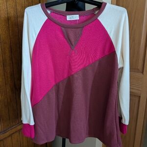 HOPELY Asymmetrical Color Top - Pink/Burgundy, Sz XL, NWOT!!!